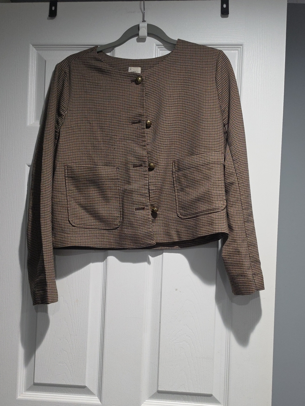 a new day Brown Houndstooth Cropped Blazer
